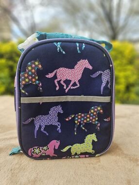 Garnet Hill Girls Navy Horse Print Lunch Bag - Multicolor Horses
